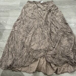 Japra Skirt Womens Brown A Line Midi Smocked Back Leopard Art Skirt Size XL